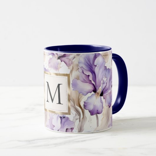 Romantic White Purple Iris Floral Monogram Mok (Voorkant rechts)
