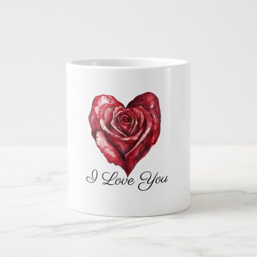 Romantic White Red Rose Heart Love Grote Koffiekop (Voorkant)