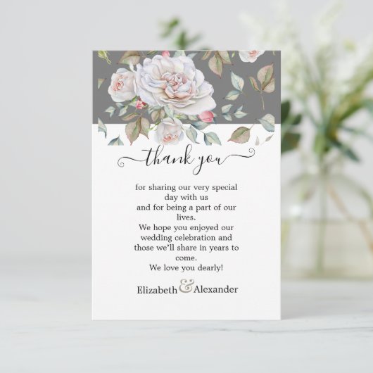 Romantic White Rose Editable Wedding Dank je Bedankkaart (Staand voorkant)