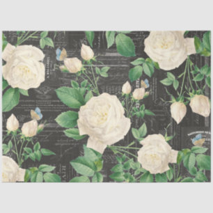 Romantic White Rose Ephemera Collage Tissue Paper Tissuepapier