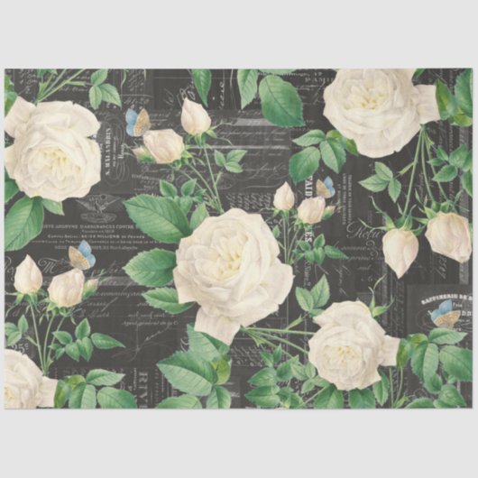 Romantic White Rose Ephemera Collage Tissue Paper Tissuepapier (Voorkant)