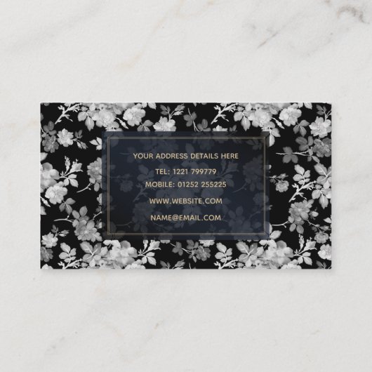 Romantic White Rose Floral Painting Black Pattern Visitekaartje (Achterkant)
