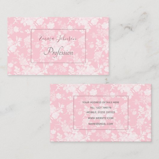 Romantic White Rose Floral Painting Pink Pattern Visitekaartje (Voorkant / Achterkant)