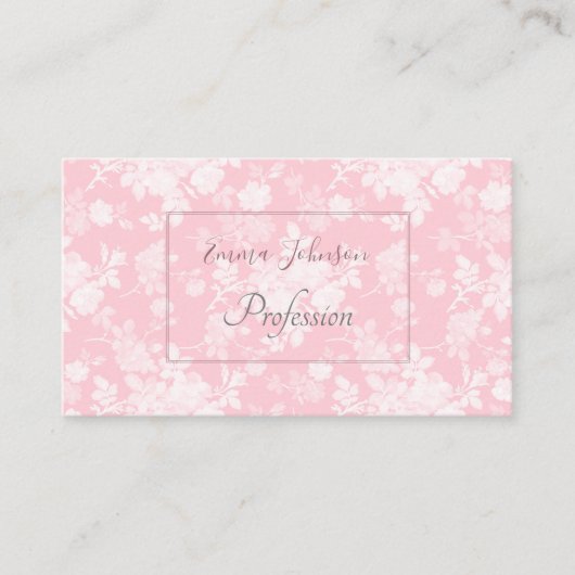 Romantic White Rose Floral Painting Pink Pattern Visitekaartje (Voorkant)