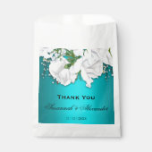 Romantic White Roses en Aqua Wedding Bedankzakje (Voorkant)