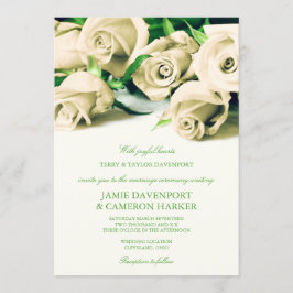Romantic White Roses Wedding Invite Kaart