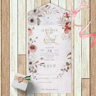 Romantic White & Roze Floral No Dinner All In One Uitnodiging