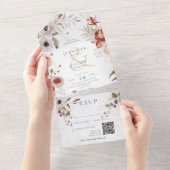 Romantic White & Roze Floral QR Code All In One Uitnodiging (Afscheurbaar)