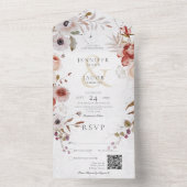 Romantic White & Roze Floral QR Code All In One Uitnodiging (Binnen)