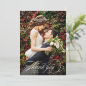 Romantic White Script 2 Photo Wedding Bedankkaart (Staand voorkant)