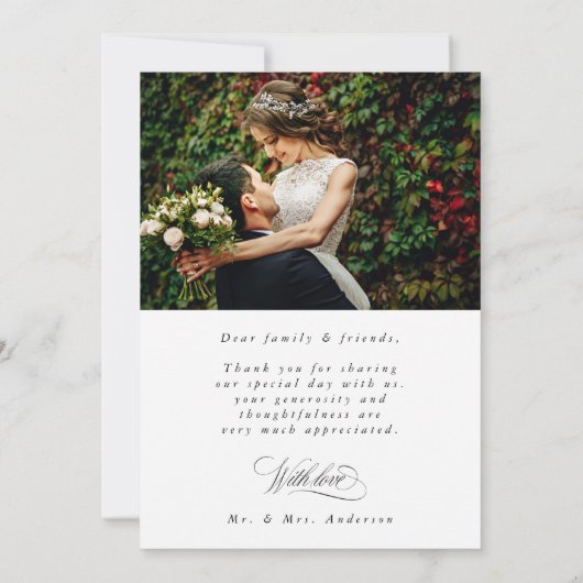 Romantic White Script 2 Photo Wedding Bedankkaart (Achterkant)