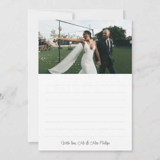 Romantic White Script Weduwfoto Hartelijk dank Bedankkaart (Achterkant)