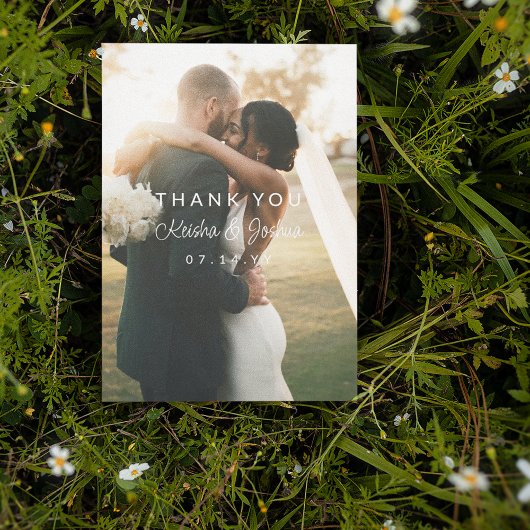 Romantic White Script Weduwfoto Hartelijk dank Bedankkaart