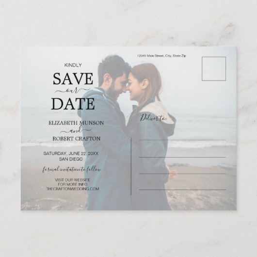 Romantic White Script Weduwfoto Save the Date Aankondigingskaart (Achterkant)