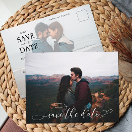 Romantic White Script Weduwfoto Save the Date Aankondigingskaart