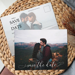 Romantic White Script Weduwfoto Save the Date Aankondigingskaart