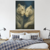 Romantic White Tiger Couple – Moonlit Soft Blue Fi Canvas Afdruk (Insitu (Slaapkamer))