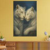 Romantic White Tiger Couple – Moonlit Soft Blue Fi Canvas Afdruk (Insitu (Woonkamer))