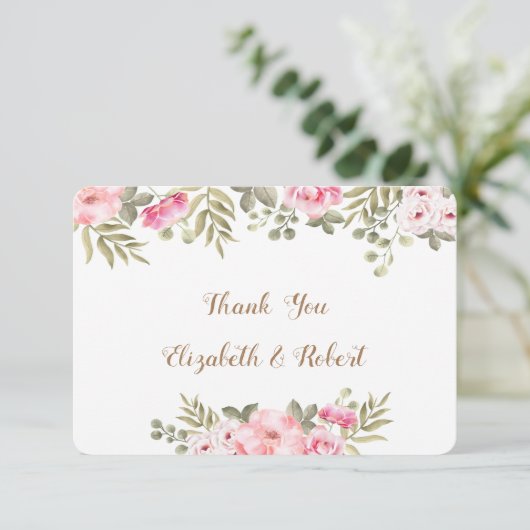 Romantic White Waterverf Floral Hartelijk dank Bedankkaart (Staand voorkant)