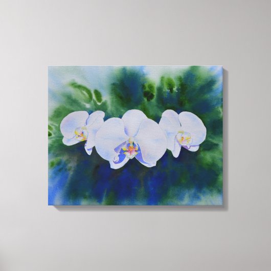 Romantic White waterverf orchid schilderij, Canvas Afdruk (Voorkant)