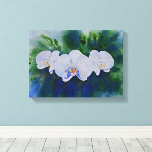 Romantic White waterverf orchid schilderij, Canvas Afdruk (Insitu (Houten vloer))