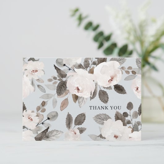 Romantic White Waterverf Rozen Hartelijk dank Bedankkaart (Staand voorkant)