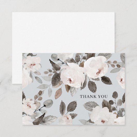 Romantic White Waterverf Rozen Hartelijk dank Bedankkaart (Voorkant / Achterkant)