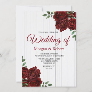Romantic White Wood Roses Wedding Invite Kaart