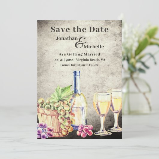 Romantic  wijnbouw bruiloft save the date (Staand voorkant)