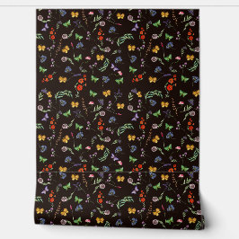 Romantic Wildbloemen en Butterflies zwart Behang