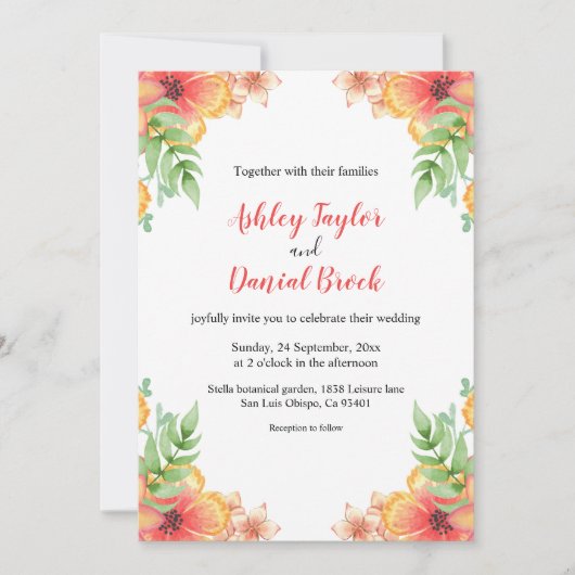 Romantic Wildbloemen Waterverf Floral Wedding Kaart (Voorkant)