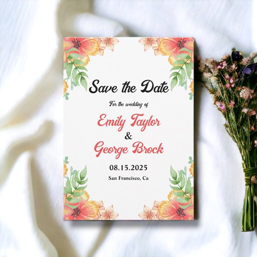 Romantic Wildbloemen Waterverf Floral Wedding Save The Date