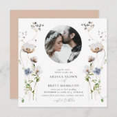 Romantic Wildflower Calligraphy Wedding Invitation Kaart (Voorkant / Achterkant)