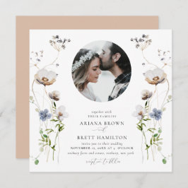 Romantic Wildflower Calligraphy Wedding Invitation Kaart