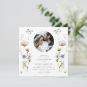 Romantic Wildflower Calligraphy Wedding Invitation Kaart (Staand voorkant)