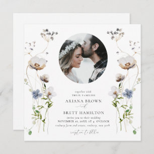 Romantic Wildflower Calligraphy Wedding Invitation Kaart