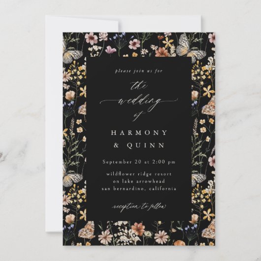 Romantic Wildflower Frame Wedding Invitation Kaart (Voorkant)