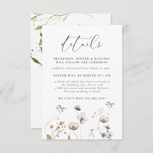 Romantic Wildflower Wedding Enclosure Kaart (Voorkant / Achterkant)