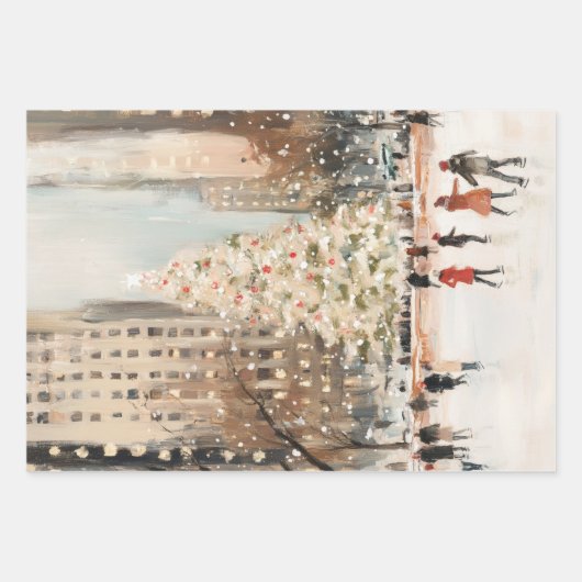 Romantic Winter Cityscape Ice Skating Inpakpapier Vel (Voorkant)