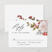 Romantic Winter Floral en Evergreens RSVP Kaartje (Voorkant / Achterkant)