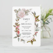 Romantic Winter Floral en Evergreens Wedding Kaart (Staand voorkant)