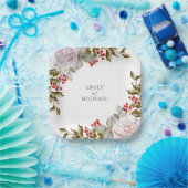 Romantic Winter Floral en Evergreens Wedding Papieren Bordje (Feest)