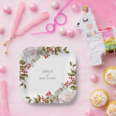 Romantic Winter Floral en Evergreens Wedding Papieren Bordje (Feest)