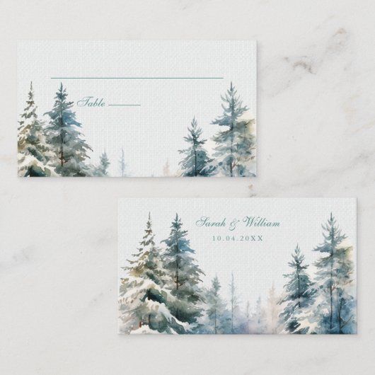 Romantic winter forest Wedding Place Card Plaatskaartje (Voorkant / Achterkant)