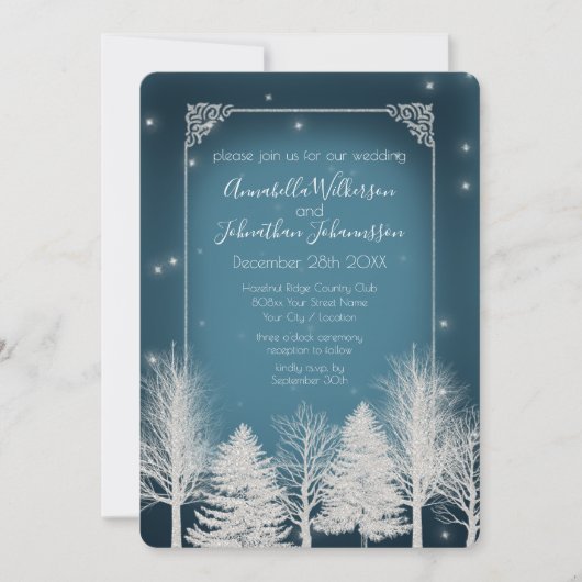 Romantic Winter Night in Navy Blue & White Glitter Kaart (Voorkant)