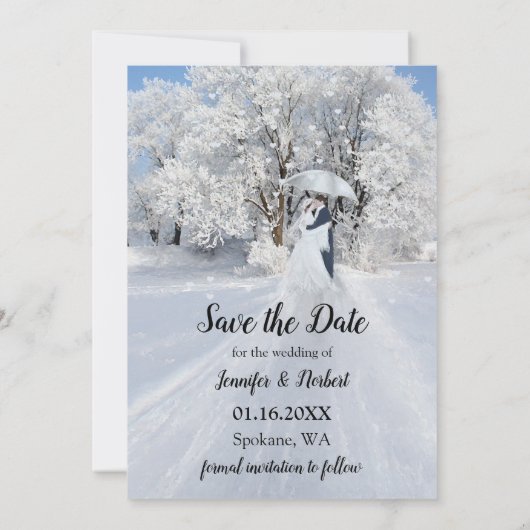 Romantic Winter Wonderland Save the Date Card (Achterkant)