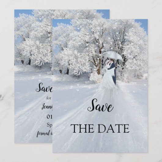 Romantic Winter Wonderland Save the Date Card (Voorkant / Achterkant)