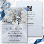 Romantic Winter Wonderland Weddenschap Kaart<br><div class="desc">Een huwelijksuitnodiging met een schilderij van een winterwonderland met een stel paraplu's. Op de rug is een (facultatieve) sjabloon QR code Deze uitnodiging maakt deel uit van een collectie.</div>