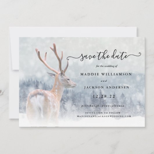 Romantic Winter Woodland Forest Save the Date (Voorkant)