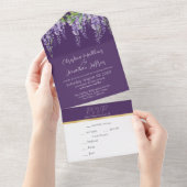 Romantic Wisteria over Paars donker All In One Uitnodiging (Afscheurbaar)